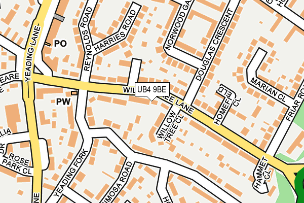 UB4 9BE map - OS OpenMap – Local (Ordnance Survey)