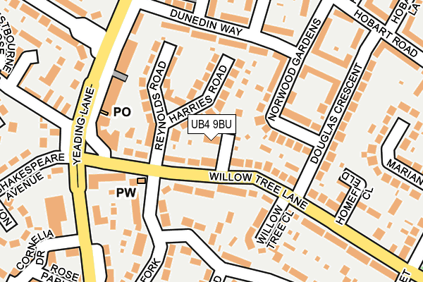 UB4 9BU map - OS OpenMap – Local (Ordnance Survey)