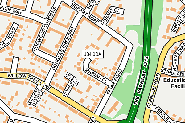 UB4 9DA map - OS OpenMap – Local (Ordnance Survey)