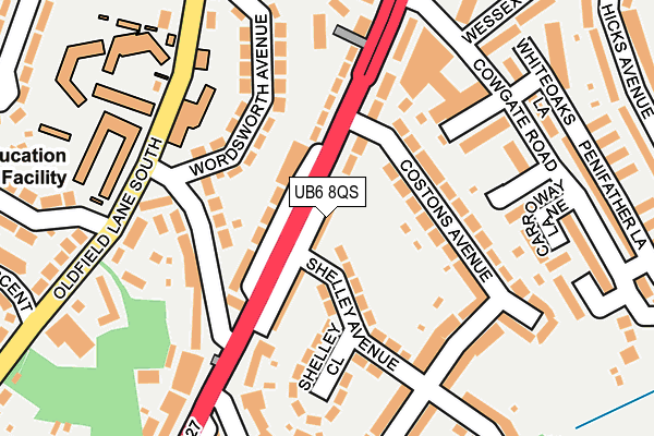 UB6 8QS map - OS OpenMap – Local (Ordnance Survey)