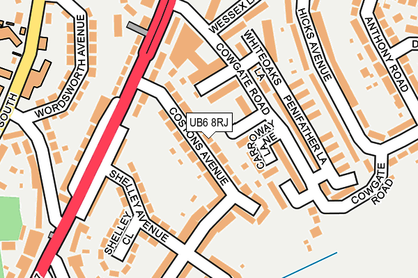 UB6 8RJ map - OS OpenMap – Local (Ordnance Survey)
