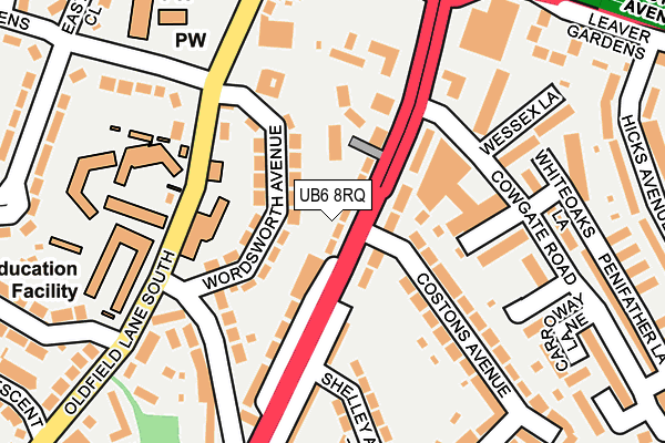 UB6 8RQ map - OS OpenMap – Local (Ordnance Survey)