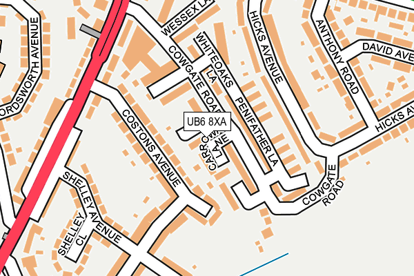 UB6 8XA map - OS OpenMap – Local (Ordnance Survey)