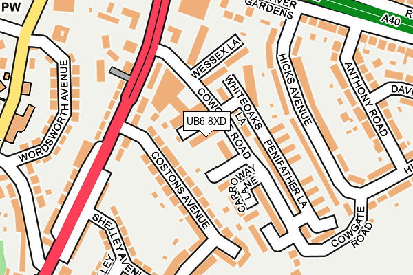 UB6 8XD map - OS OpenMap – Local (Ordnance Survey)