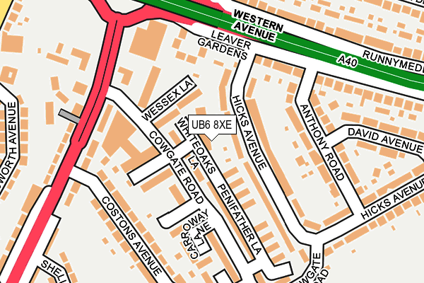 UB6 8XE map - OS OpenMap – Local (Ordnance Survey)