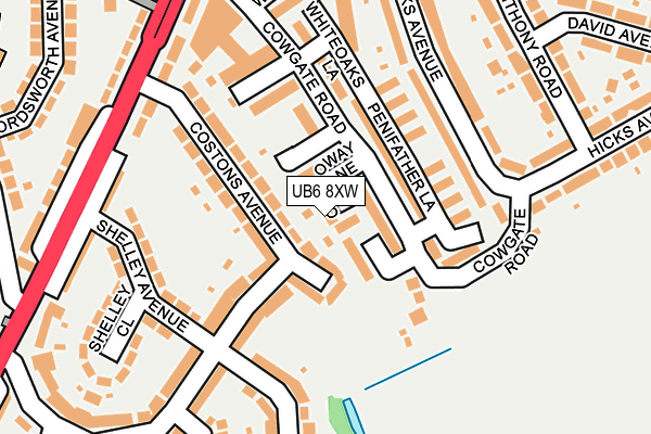 UB6 8XW map - OS OpenMap – Local (Ordnance Survey)