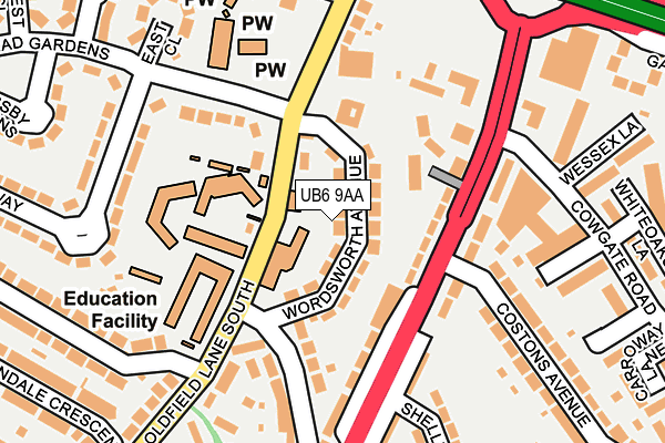 UB6 9AA map - OS OpenMap – Local (Ordnance Survey)
