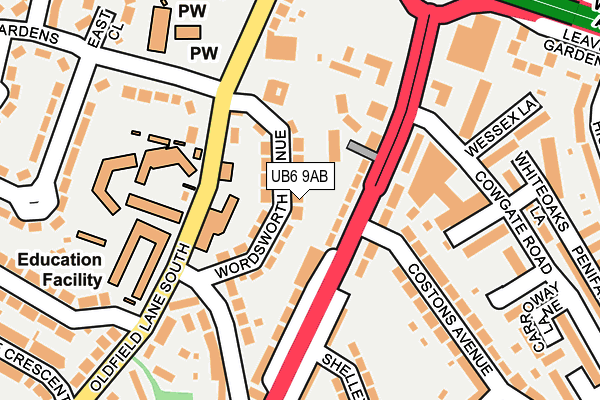 UB6 9AB map - OS OpenMap – Local (Ordnance Survey)