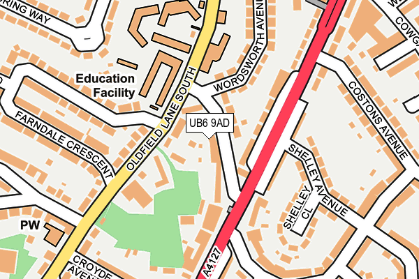 UB6 9AD map - OS OpenMap – Local (Ordnance Survey)