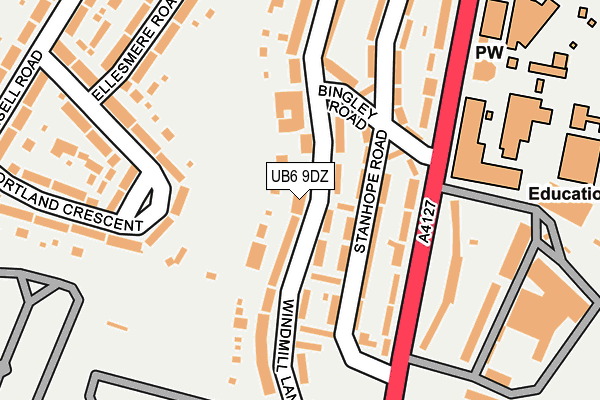 UB6 9DZ map - OS OpenMap – Local (Ordnance Survey)