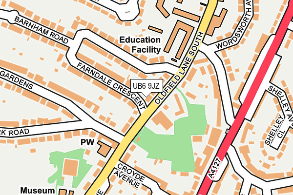 UB6 9JZ map - OS OpenMap – Local (Ordnance Survey)