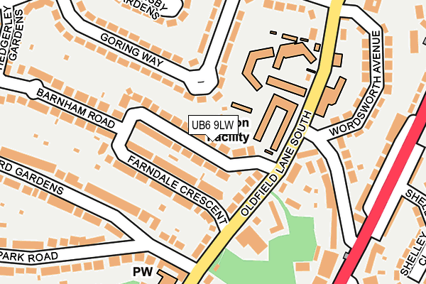 UB6 9LW map - OS OpenMap – Local (Ordnance Survey)