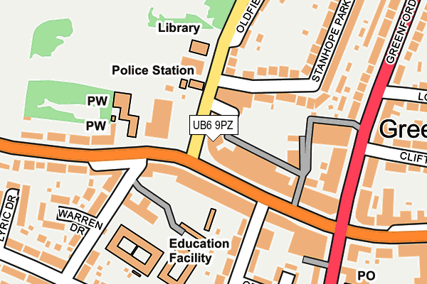 UB6 9PZ map - OS OpenMap – Local (Ordnance Survey)