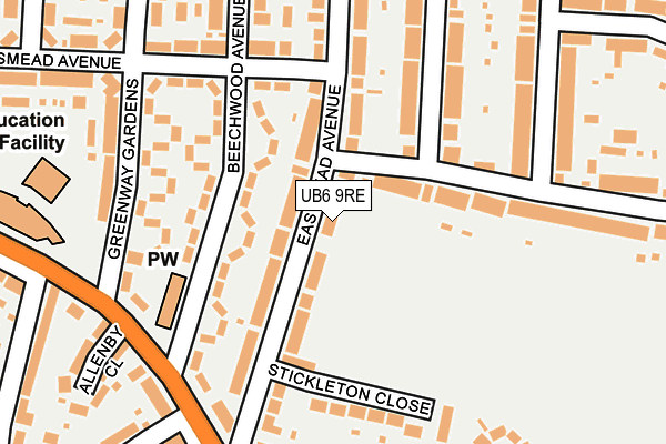 UB6 9RE map - OS OpenMap – Local (Ordnance Survey)