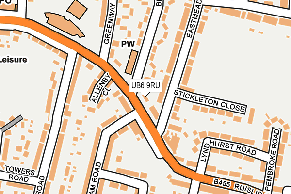 UB6 9RU map - OS OpenMap – Local (Ordnance Survey)