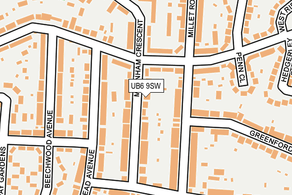 UB6 9SW map - OS OpenMap – Local (Ordnance Survey)