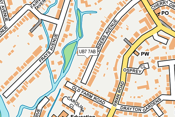 UB7 7AB map - OS OpenMap – Local (Ordnance Survey)