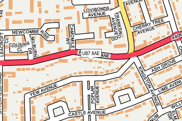 UB7 8AE map - OS OpenMap – Local (Ordnance Survey)