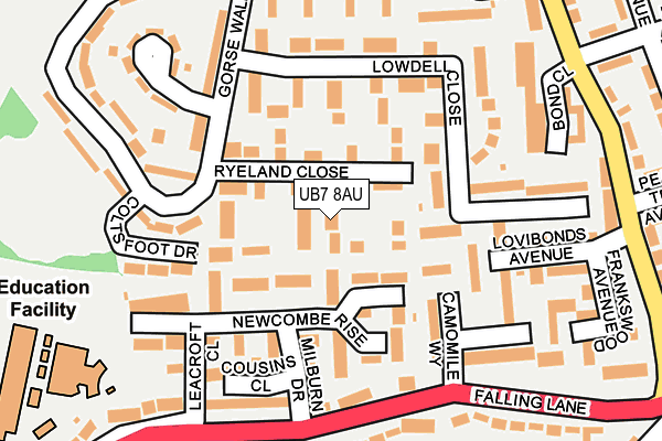 UB7 8AU map - OS OpenMap – Local (Ordnance Survey)