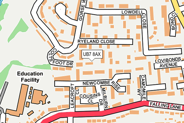 UB7 8AX map - OS OpenMap – Local (Ordnance Survey)