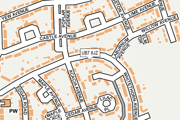 UB7 8JZ map - OS OpenMap – Local (Ordnance Survey)