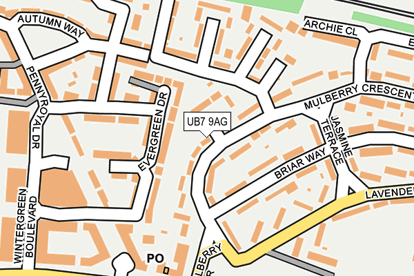 UB7 9AG map - OS OpenMap – Local (Ordnance Survey)
