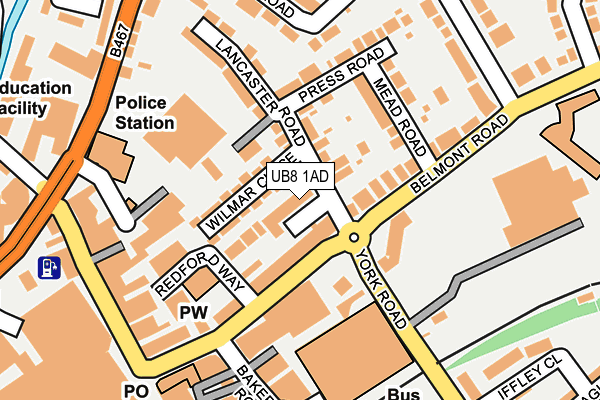 UB8 1AD map - OS OpenMap – Local (Ordnance Survey)