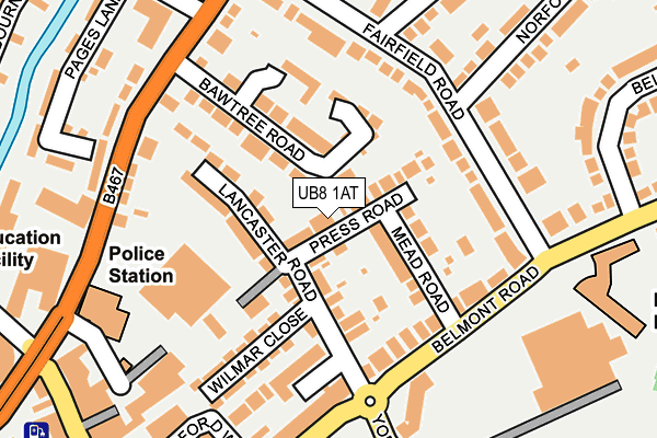 UB8 1AT map - OS OpenMap – Local (Ordnance Survey)