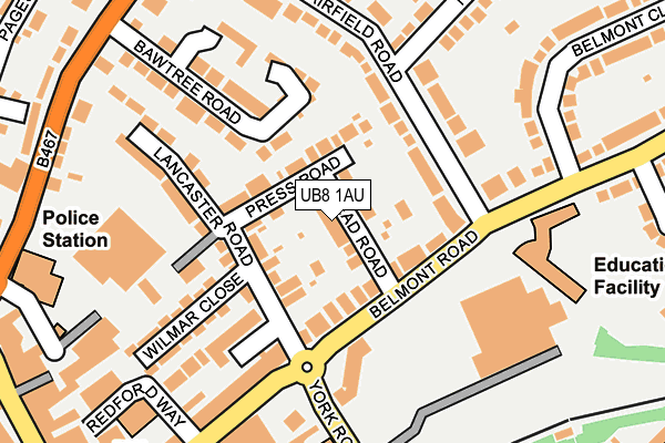 UB8 1AU map - OS OpenMap – Local (Ordnance Survey)