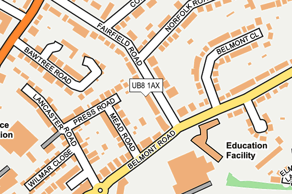 UB8 1AX map - OS OpenMap – Local (Ordnance Survey)