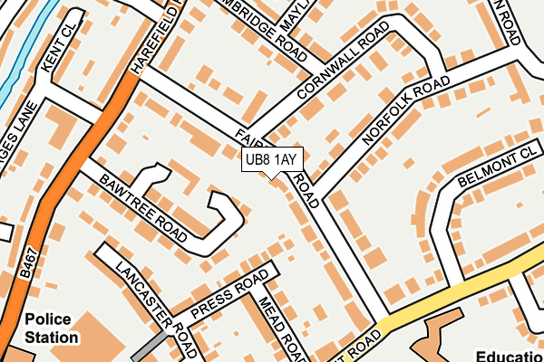 UB8 1AY map - OS OpenMap – Local (Ordnance Survey)