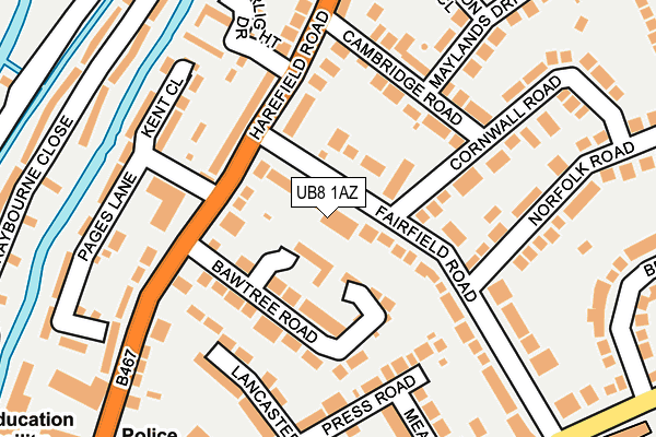 UB8 1AZ map - OS OpenMap – Local (Ordnance Survey)