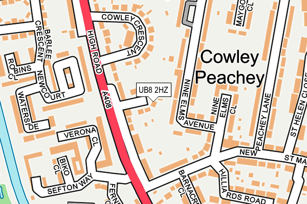 UB8 2HZ map - OS OpenMap – Local (Ordnance Survey)