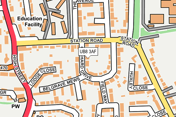UB8 3AF map - OS OpenMap – Local (Ordnance Survey)