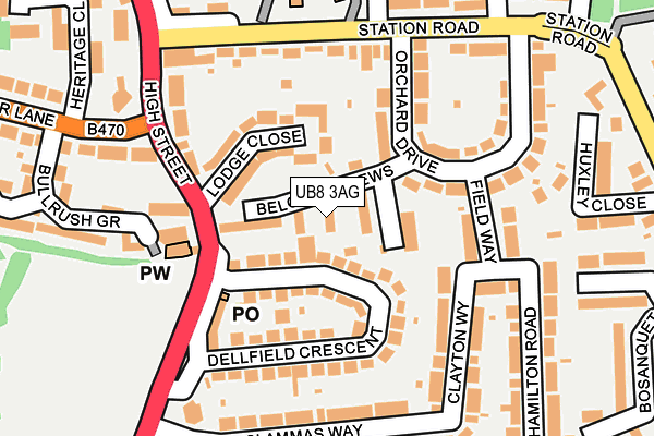 UB8 3AG map - OS OpenMap – Local (Ordnance Survey)