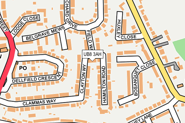 UB8 3AH map - OS OpenMap – Local (Ordnance Survey)