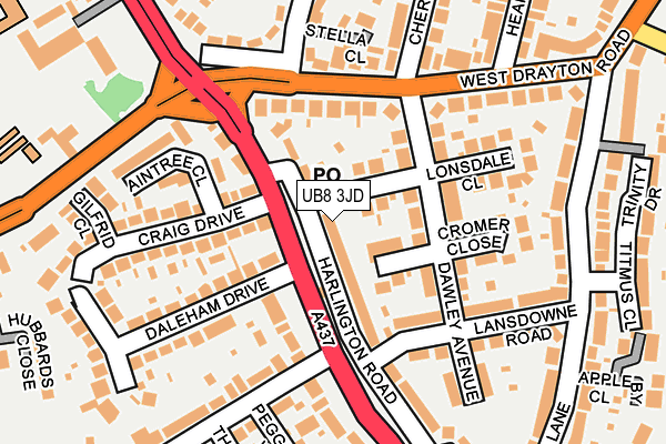 UB8 3JD map - OS OpenMap – Local (Ordnance Survey)