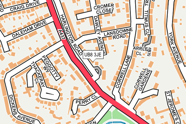 UB8 3JE map - OS OpenMap – Local (Ordnance Survey)