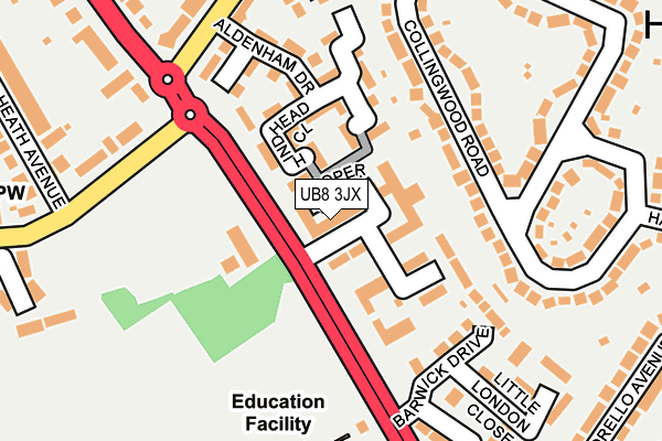 UB8 3JX map - OS OpenMap – Local (Ordnance Survey)