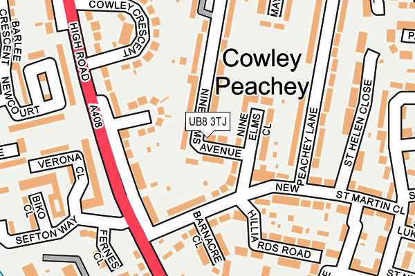 UB8 3TJ map - OS OpenMap – Local (Ordnance Survey)