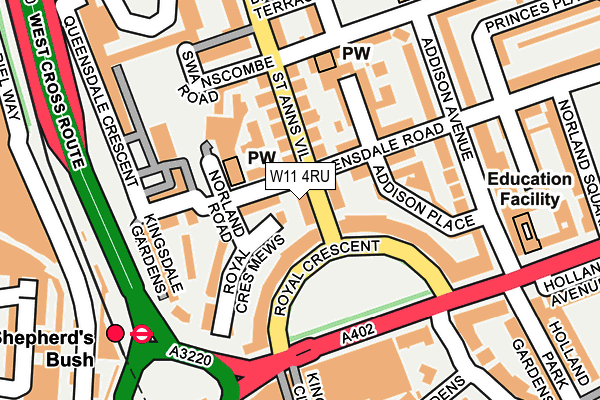 W11 4RU map - OS OpenMap – Local (Ordnance Survey)