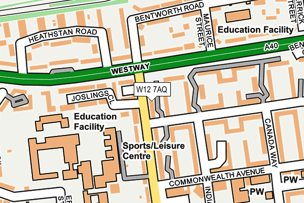 W12 7AQ map - OS OpenMap – Local (Ordnance Survey)