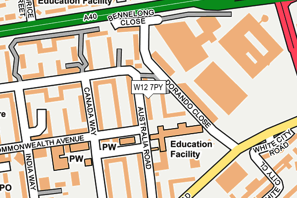 W12 7PY map - OS OpenMap – Local (Ordnance Survey)