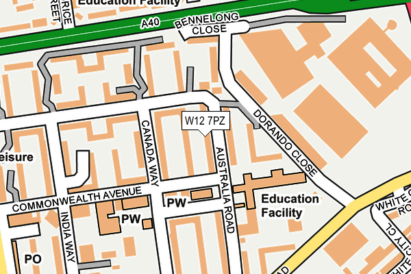 W12 7PZ map - OS OpenMap – Local (Ordnance Survey)