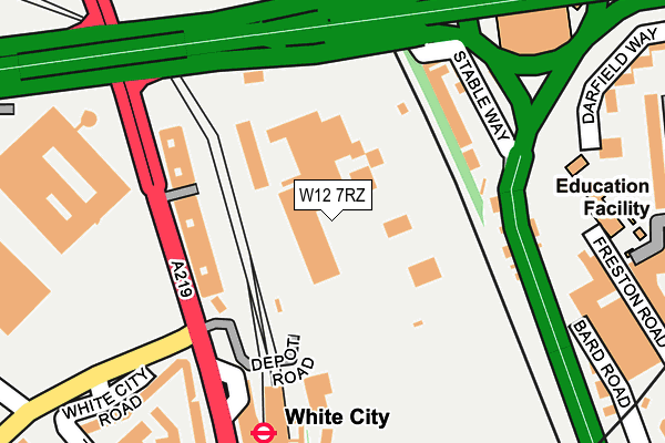 W12 7RZ map - OS OpenMap – Local (Ordnance Survey)