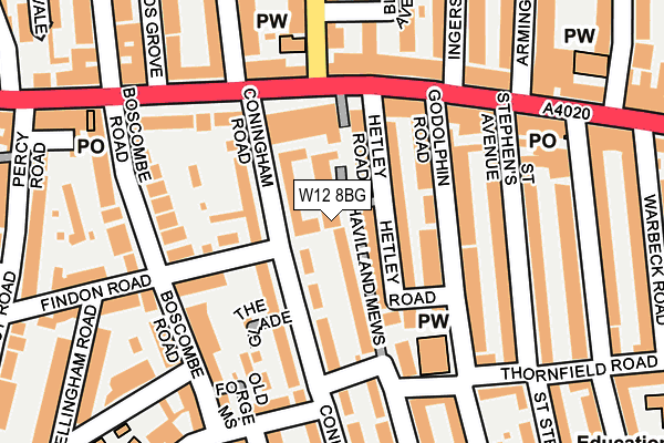 W12 8BG map - OS OpenMap – Local (Ordnance Survey)