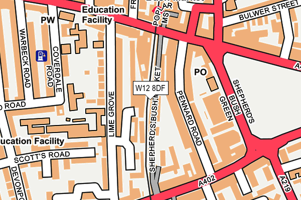 W12 8DF map - OS OpenMap – Local (Ordnance Survey)