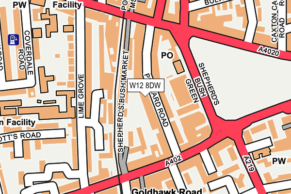 W12 8DW map - OS OpenMap – Local (Ordnance Survey)