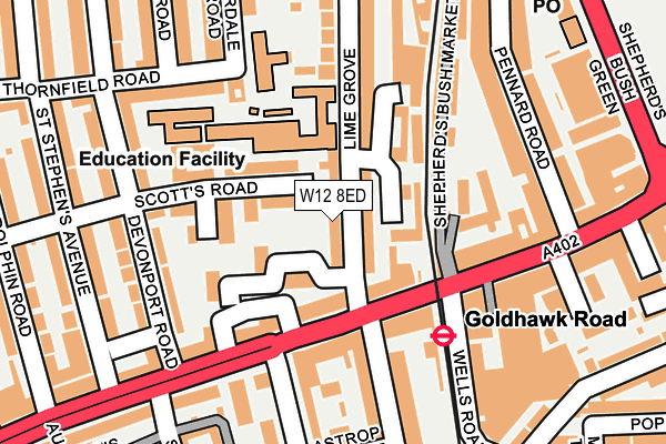 W12 8ED map - OS OpenMap – Local (Ordnance Survey)