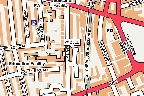 W12 8EE map - OS OpenMap – Local (Ordnance Survey)